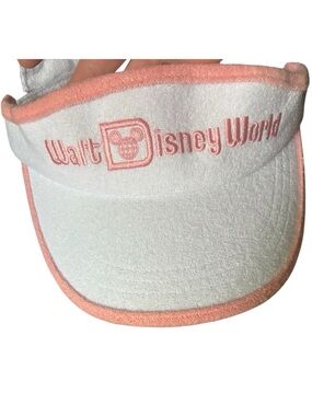 Vintage Walt Disney World Terry Cloth Visor Pink White Adjustable